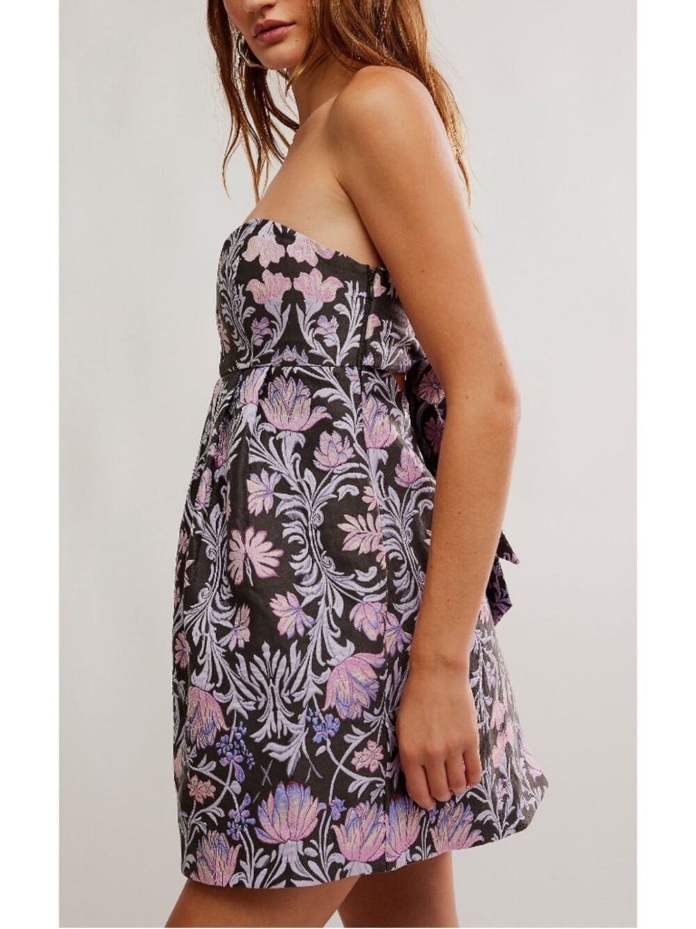 NWT Free People Floral Jacquard Baby Doll Strapless Mini dress “floreo”